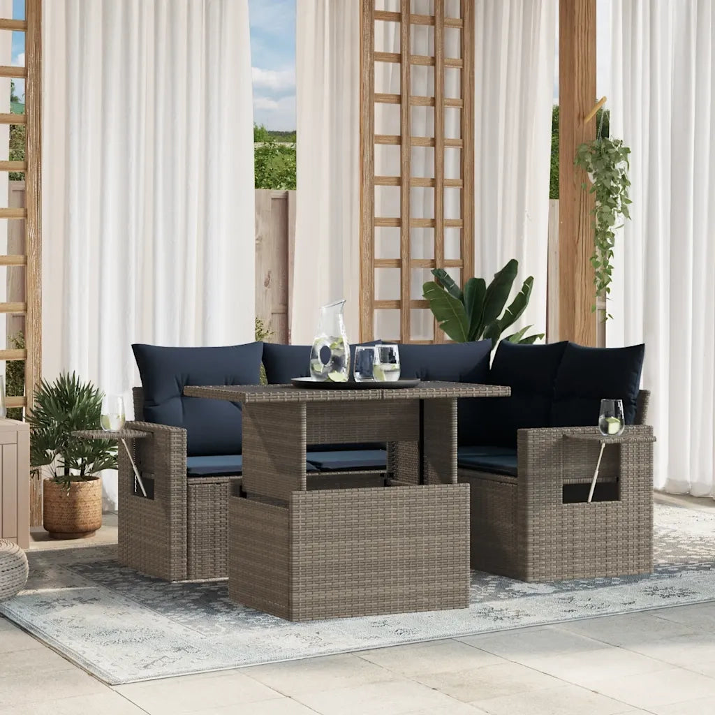 Set Divani da Giardino 5 pz con Cuscini Grigio in Polyrattan 3267881