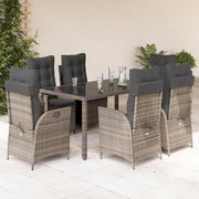 Set da Pranzo da Giardino 7 pz con Cuscini in Polyrattan Grigio