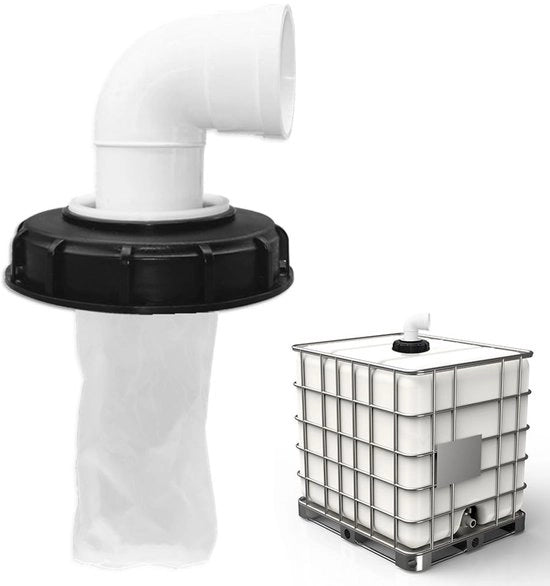 Detersivo per IBC con filtro nylon - Copertura IBC con filtro - Lavabile 165 mm - Angolo con connessione DN 150 - Riciclabile - Adatto per prodotti liquidi - Filtro per acqua