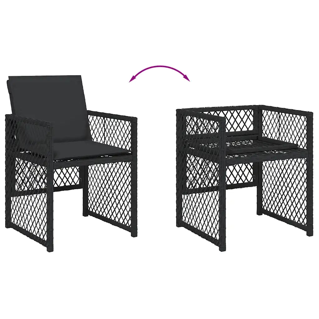 Set da Pranzo da Giardino 17 pz con Cuscini Nero in Polyrattan 3210823
