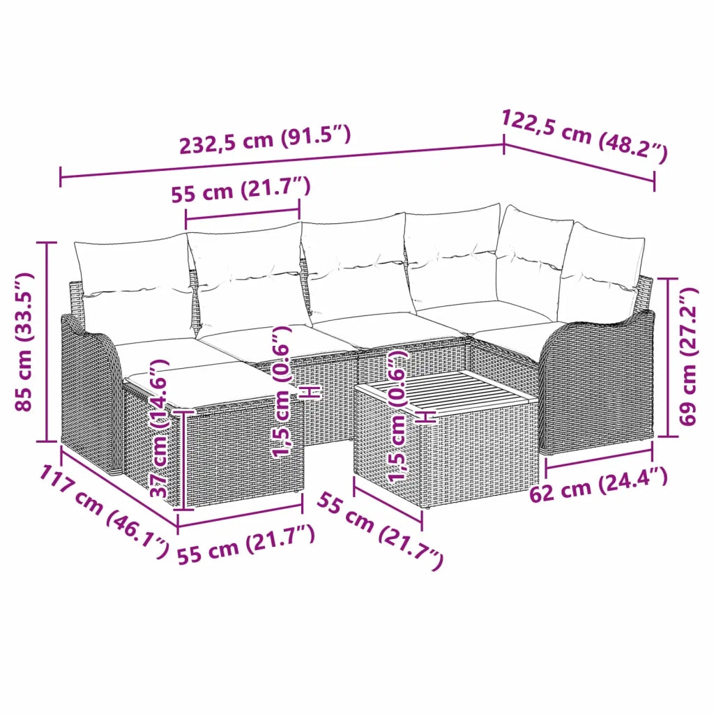 Set Divano da Giardino 7 pz Grigio polyrattan 3347479