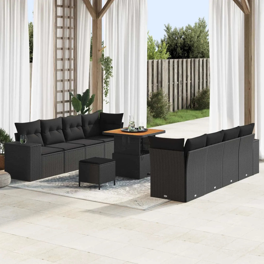 Set Divano da Giardino con cuscino 11 pcs Nero polyrattan 3363924