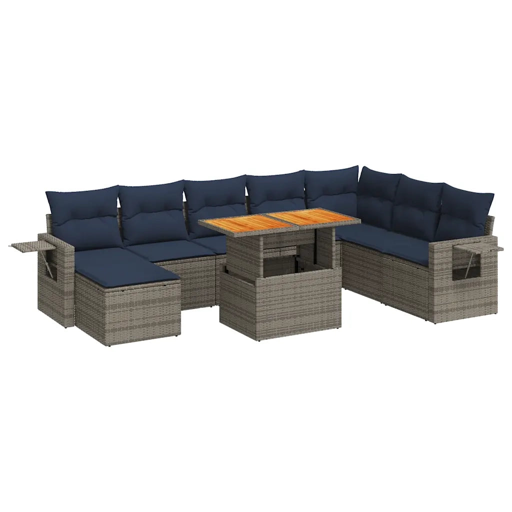 Set Divano da Giardino 9 pz con Cuscini Grigio in Polyrattan 3327190