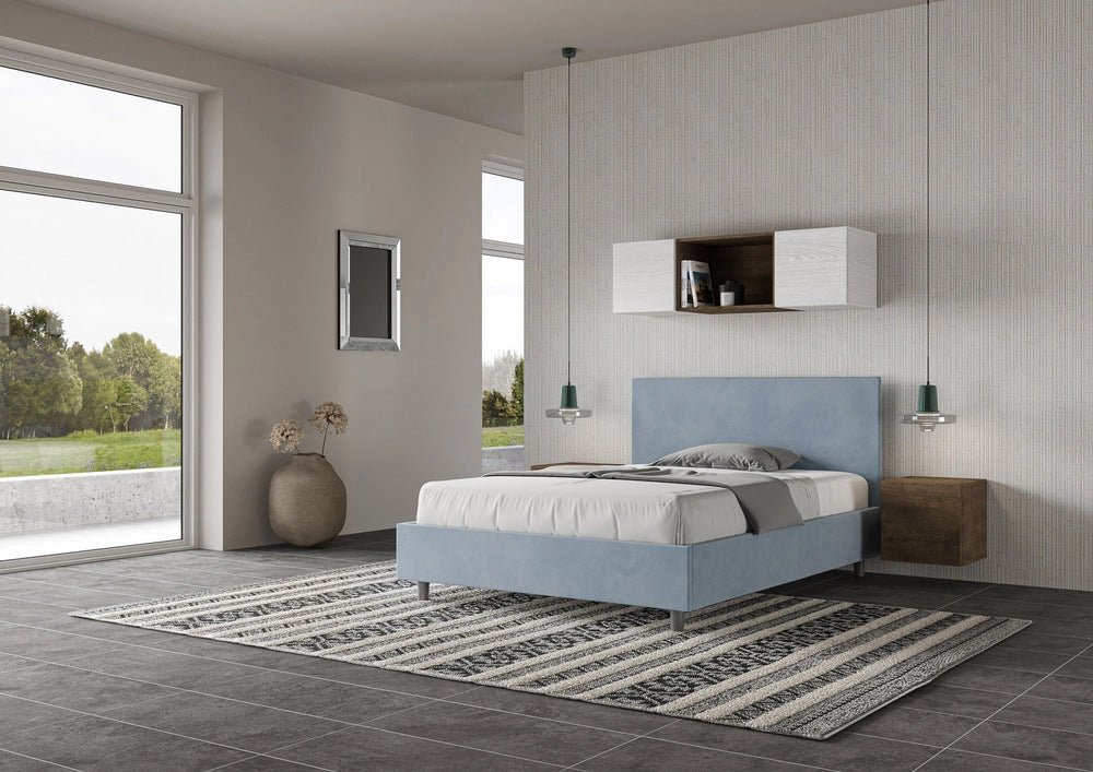 Letto Matrimoniale Francese 140x210 cm con Rete e Contenitore Adele Azzurro