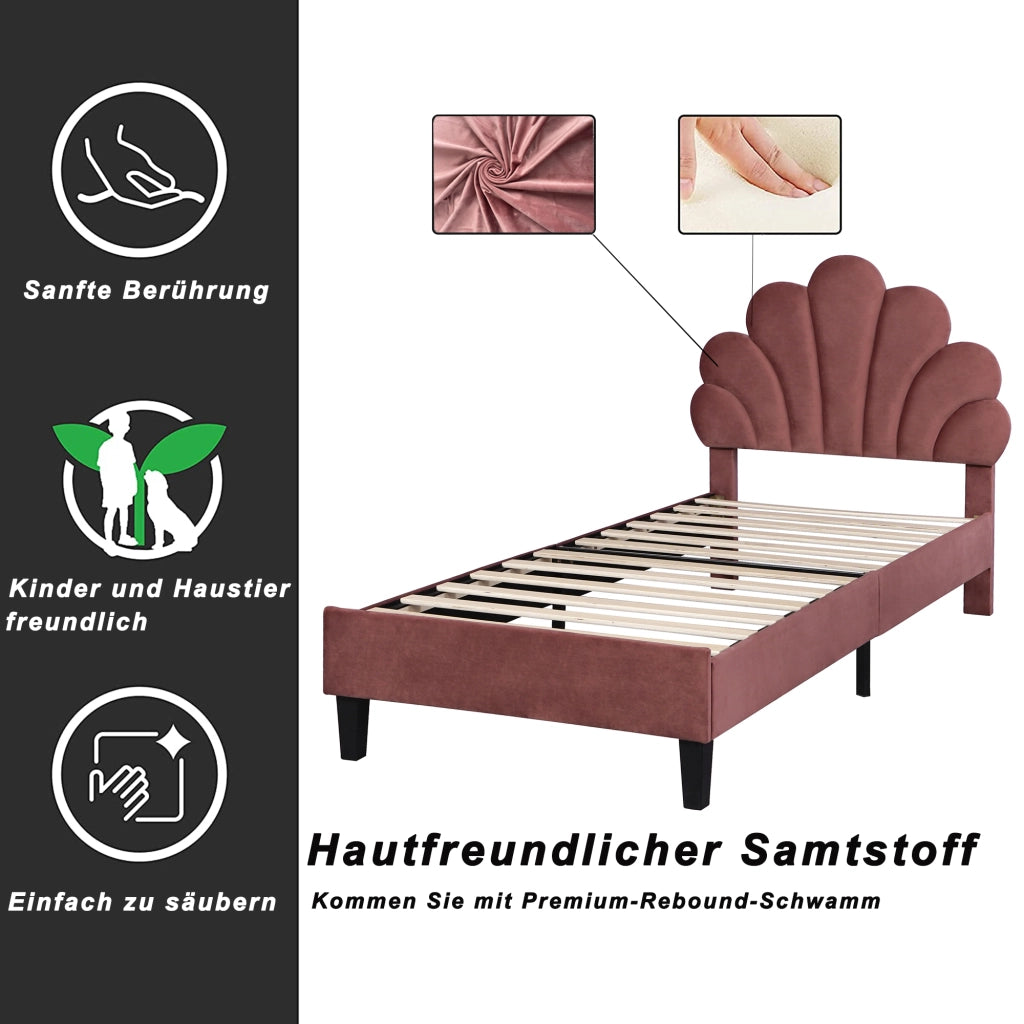 LETTO Imbottito 90x200 cm Velluto Rosso Fagiolo