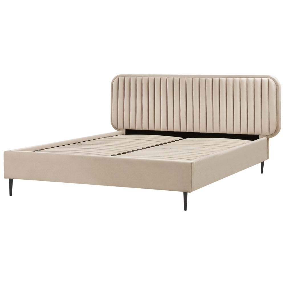 Letto matrimoniale UE tortora Rivestimento in velluto 160 x 200 cm Telaio Poggiatesta Gambe in metallo Design moderno Camera da letto