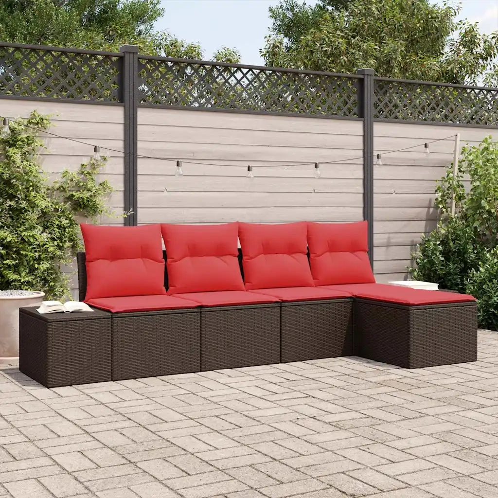 Set Divano da Giardino 5 pz Marrone e Rosso polyrattan 3355693