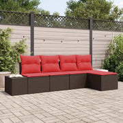 Set Divano da Giardino 5 pz Marrone e Rosso polyrattan 3355693