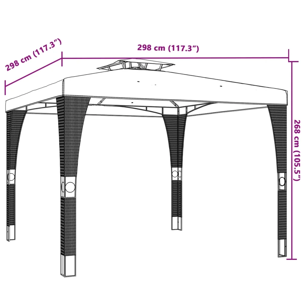 Gazebo | Pergolato con Tetto Doppio Antracite 2,98x2,98 m in Acciaio
