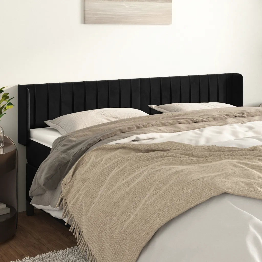 Testiera ad Orecchio-Testata con Orecchie Nera 203x16x78/88 cm in Velluto 724191