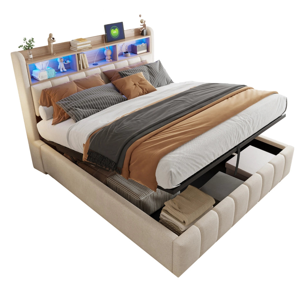 letto imbottito lino beige 180 x 200 cm