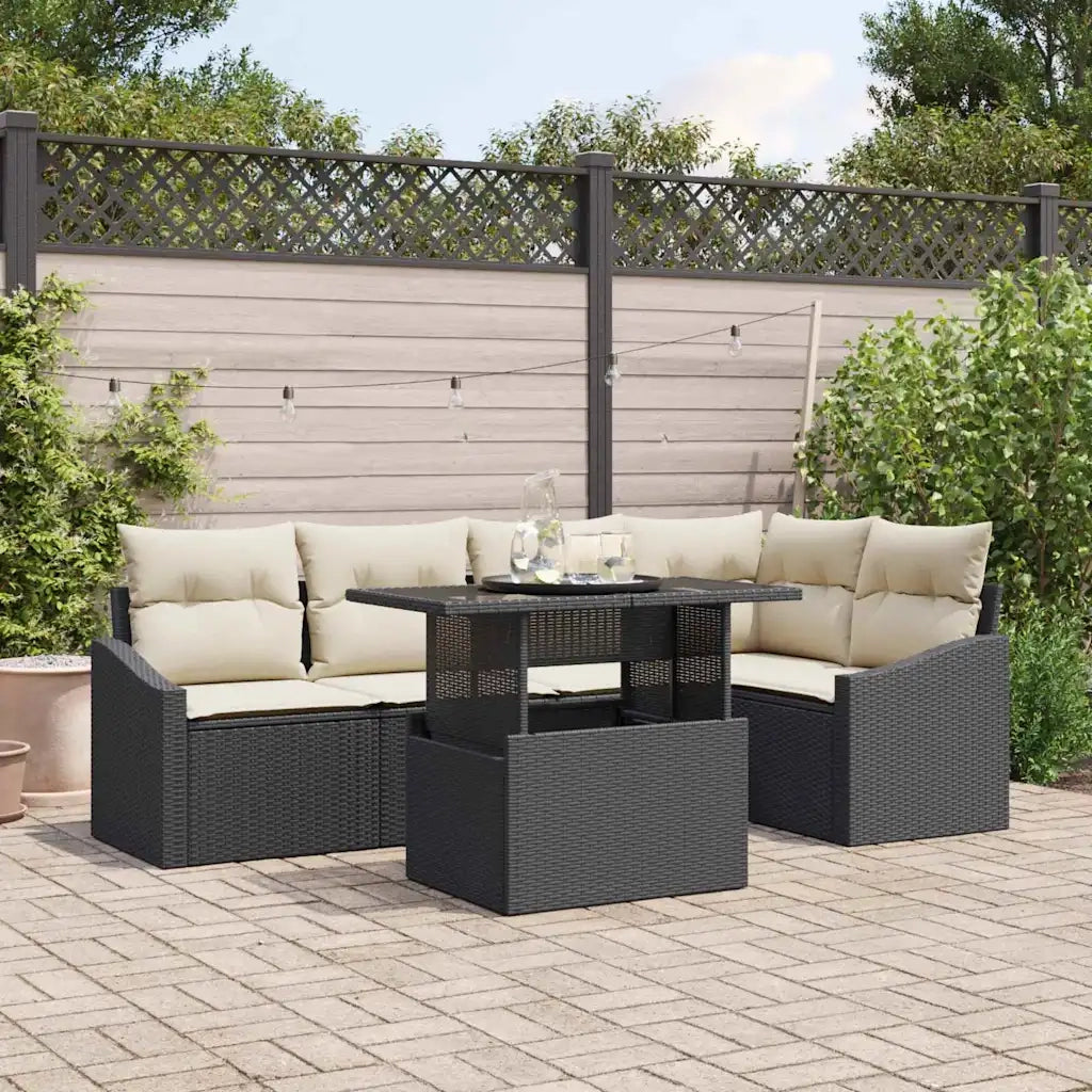 Set Divano da Giardino con cuscino 6 pcs Nero e Crema 3357740