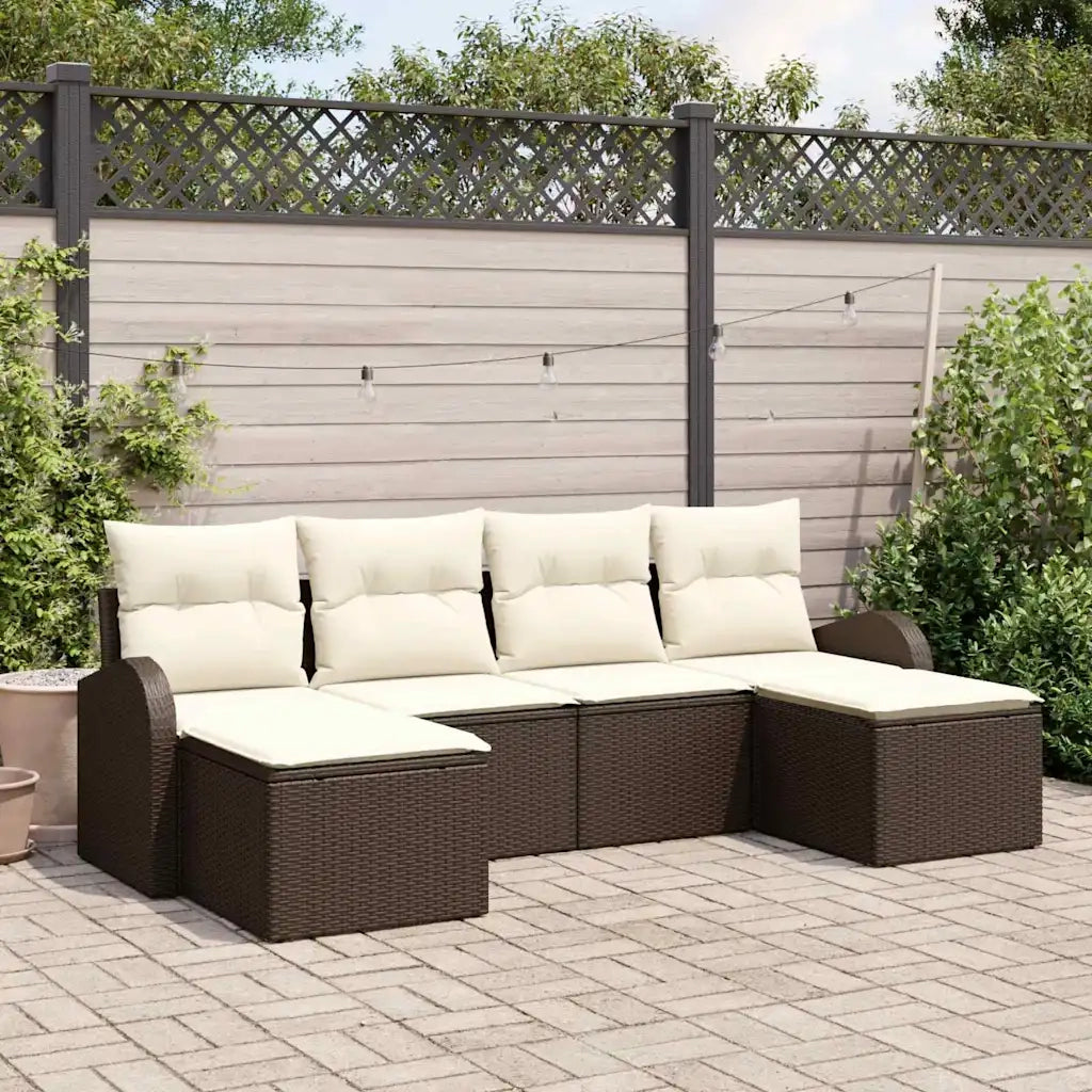 Set di divani con cuscino 6 pcs Marrone e bianco polyrattan 3354817