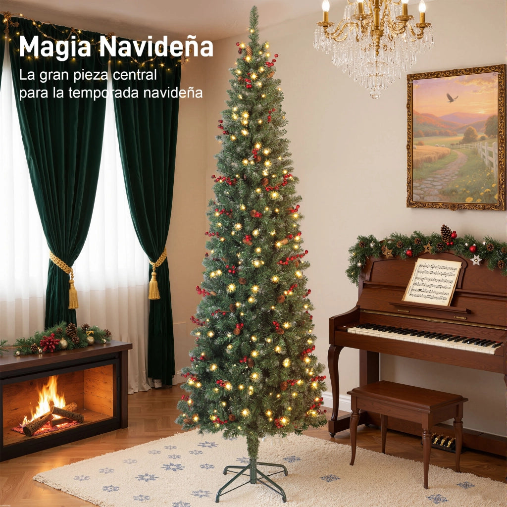 Albero di Natale Artificiale Stretto 230 cm con Luci LED ¨C zephmum ¨C Verde