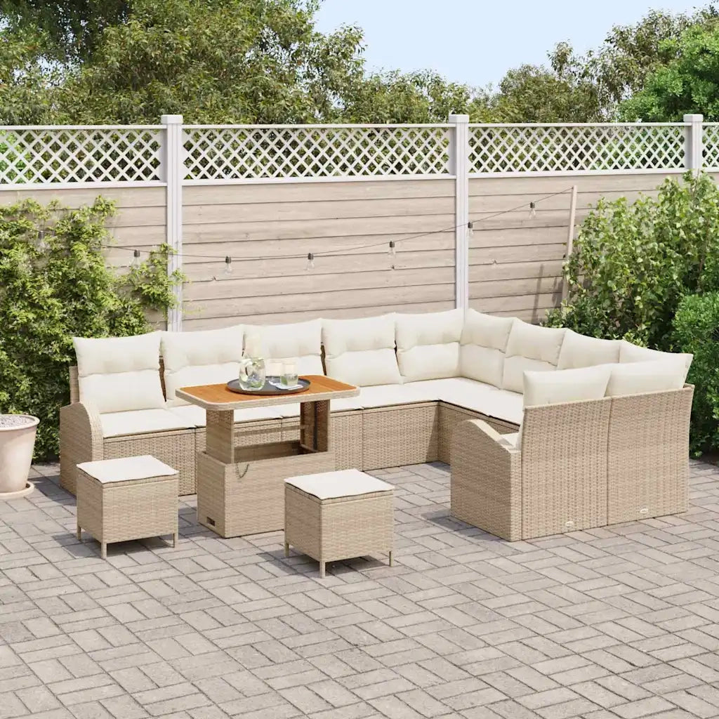 Set Divano da Giardino con cuscino 12 pcs Beige polyrattan