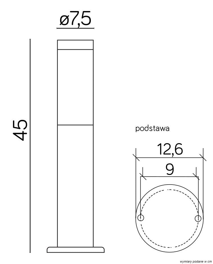 Paletto da giardino esterno 45cm E27 nero IP44 SU-MA