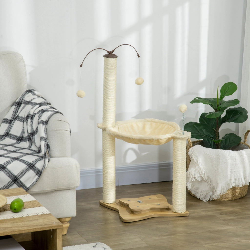 Tiragraffi per Gatti con Amaca e Palline ¨C Xylo ¨C Sisal Beige 53.5x53.5x90cm