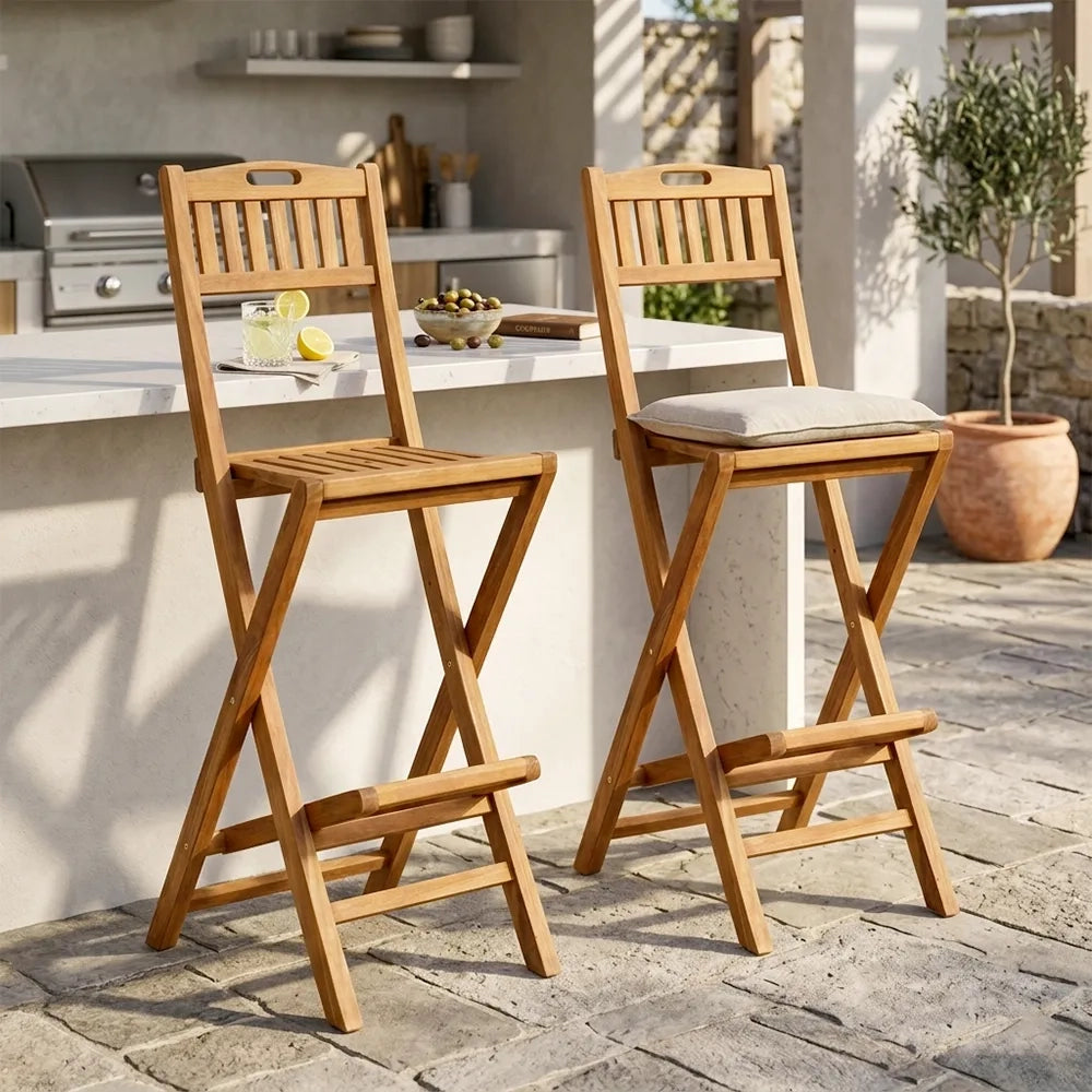 Set di 2 Sgabelli pieghevoli da esterno in Legno Teak