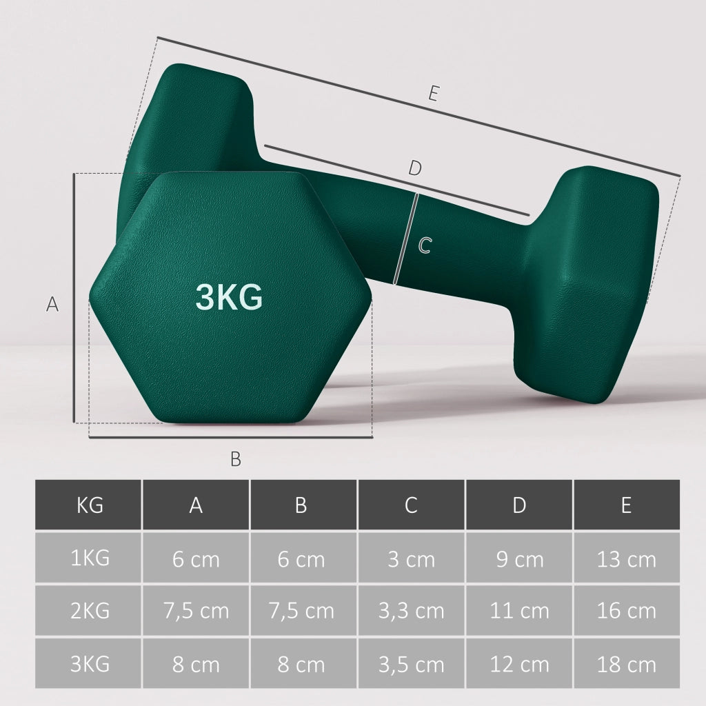 Set di manubri 2x1kg 2x2kg 2x3kg con supporto ¨C Minimal ¨C multicolore