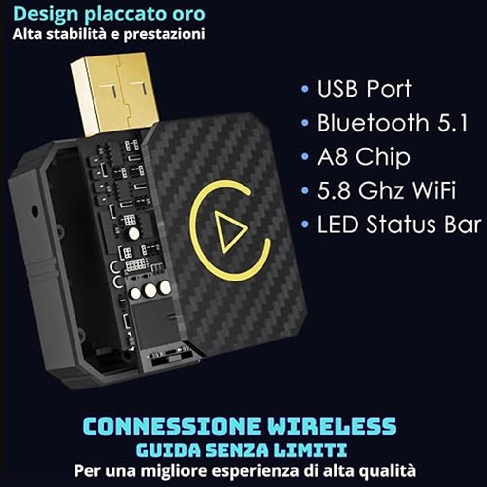Trade Shop - Adattatore Wireless Carplay Android Auto Per Sistemi Multimediali Usb C/a Plug & Play -