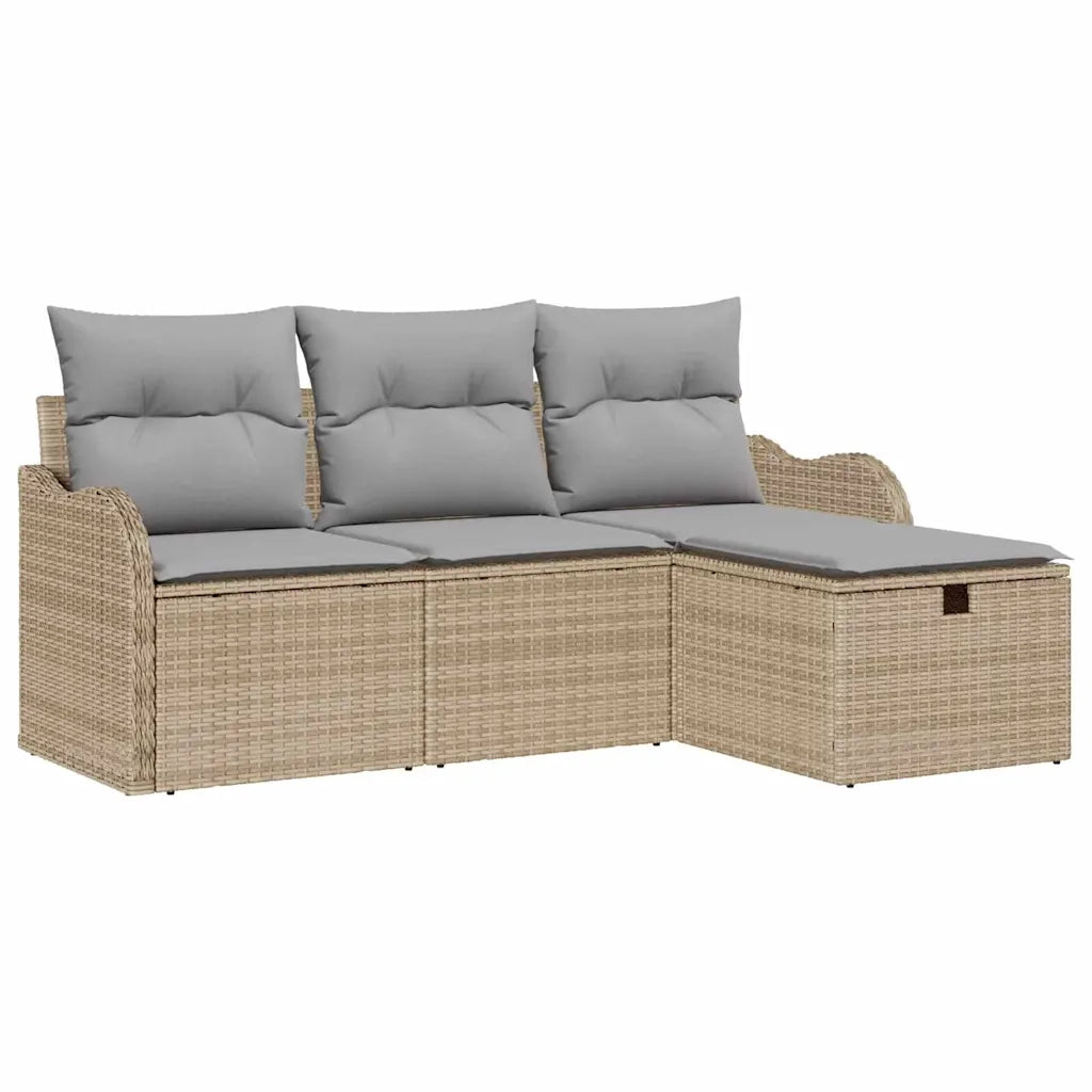 Set Divano da Giardino con cuscino 4 pcs Beige Poly Rattan