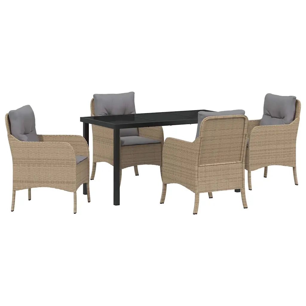 Set da Pranzo per Giardino con cuscino 5 pcs Beige polyrattan 3380178