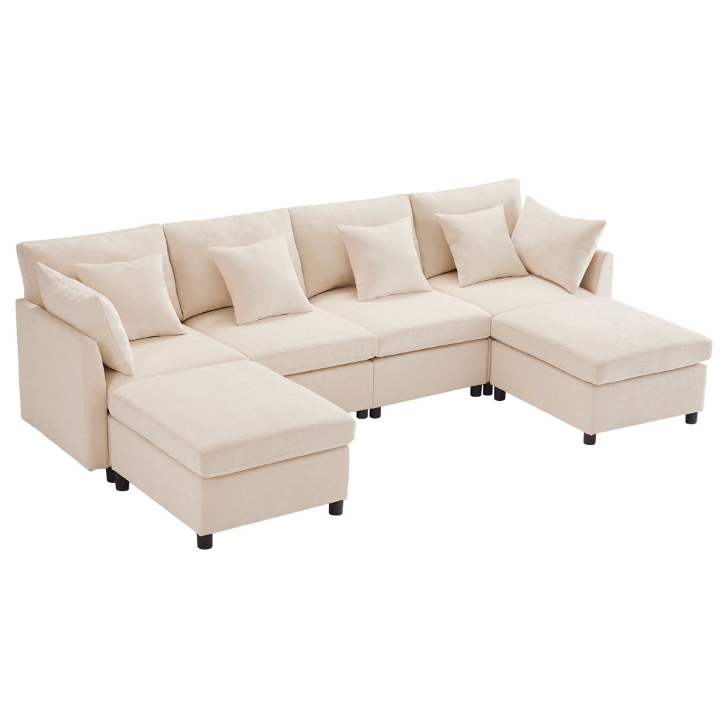 Divano modulare - Zephmum- Trasformabile in U e L, 2 pouf, 6 cuscini, tessuto chenille