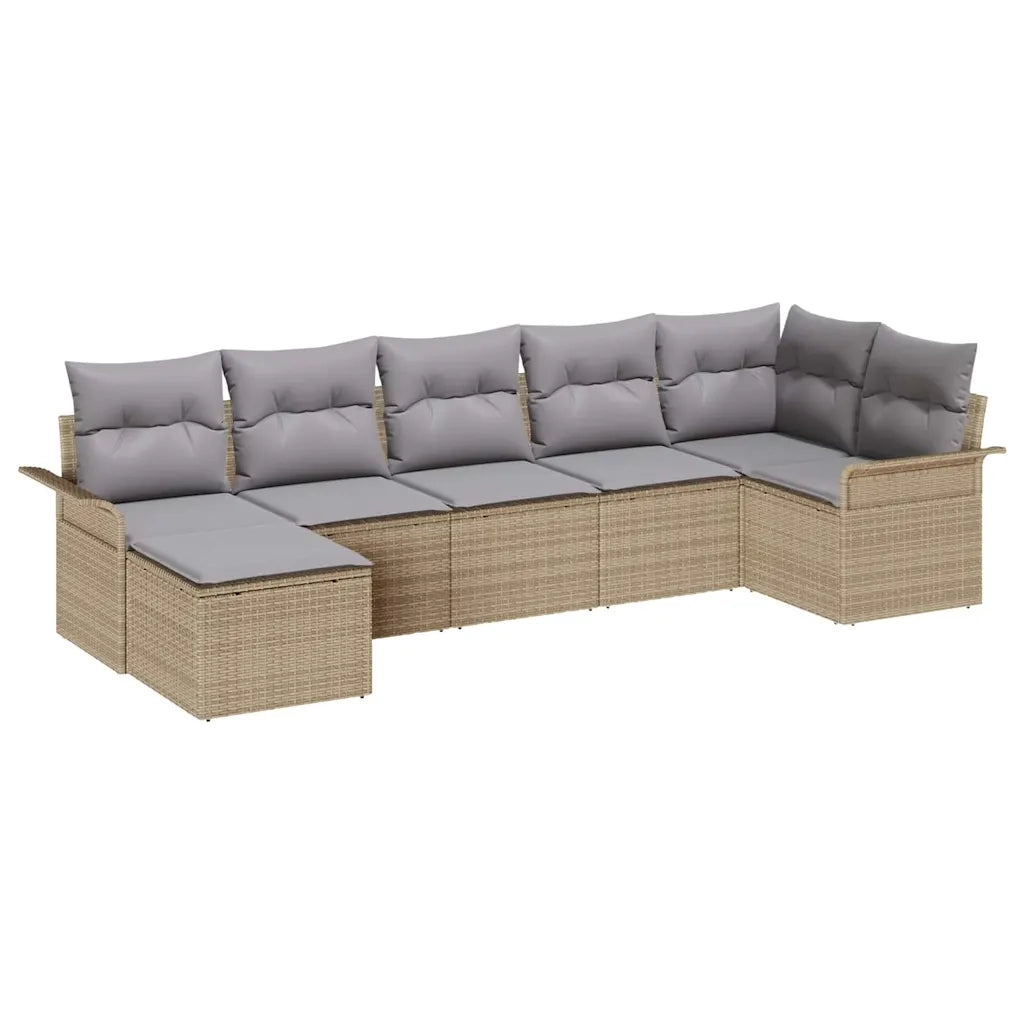 Set Divano da Giardino con cuscino 7 pcs Beige polyrattan