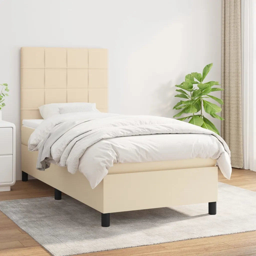 Letto singolo | Letto per adulti | Giroletto a Molle con Materasso Crema 90x190 cm in Tessuto