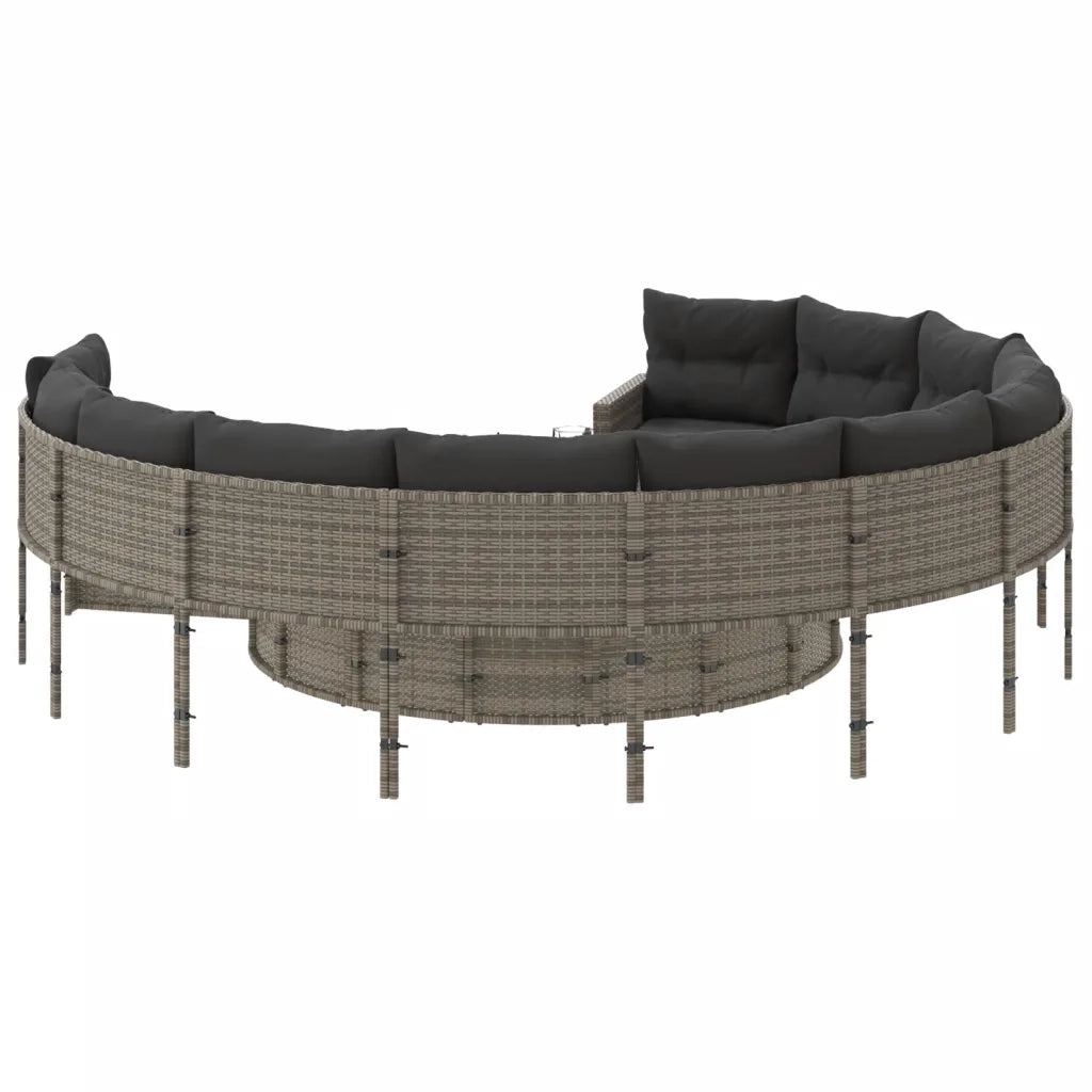 Divano da Giardino Tavolo e Cuscini Circolare Grigio Polyrattan 3318536