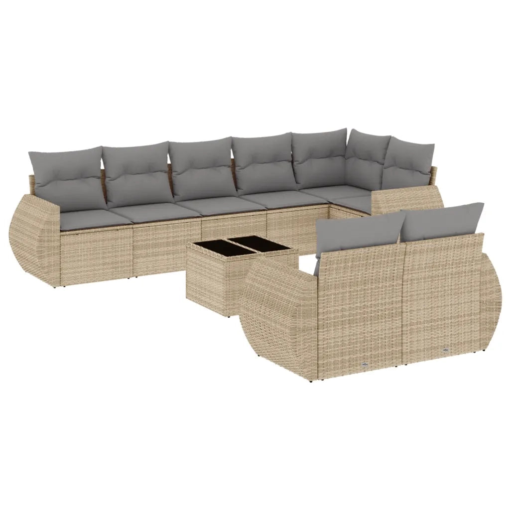 Set Divano da Giardino 9 pz con Cuscini Beige in Polyrattan 3221628
