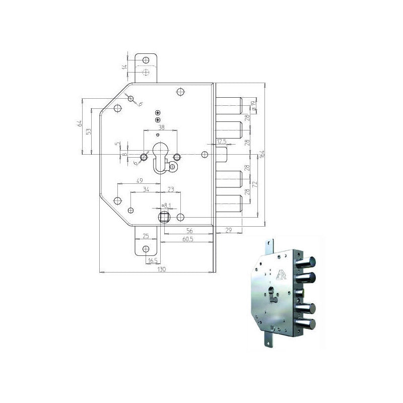 Serratura Sic.Triplice Dx Cil. 2155G-01 Cr