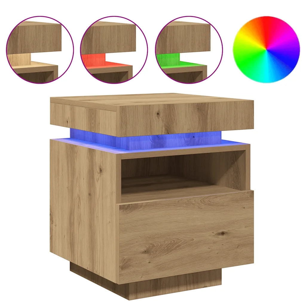 Comodino con Luci LED Rovere Artigianale 40x39x48,5 cm 857660