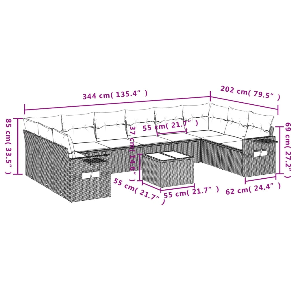 Set Divani da Giardino 11 pz con Cuscini in Polyrattan Grigio
