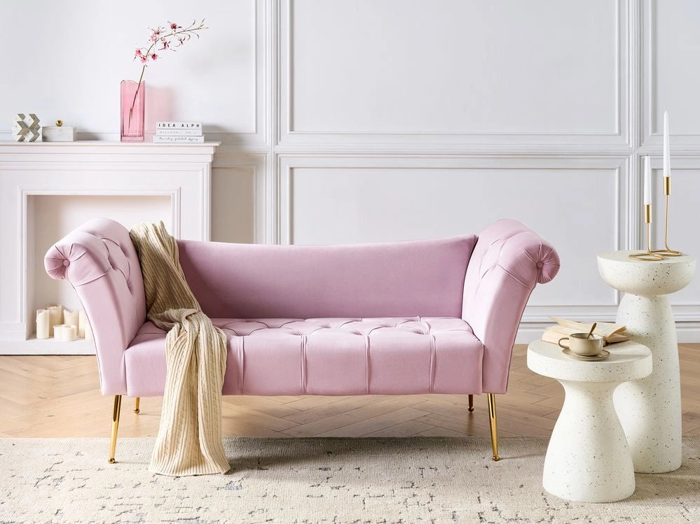 Chaise Longue in Velluto viola chiaro e Gambe Dorate in Metallo Stile Retró con gambe in metallo dorato
