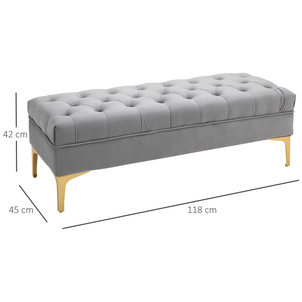 Pouf capitonnato ¨C Minimal ¨C 118x45x42 cm grigio chiaro metallo dorato