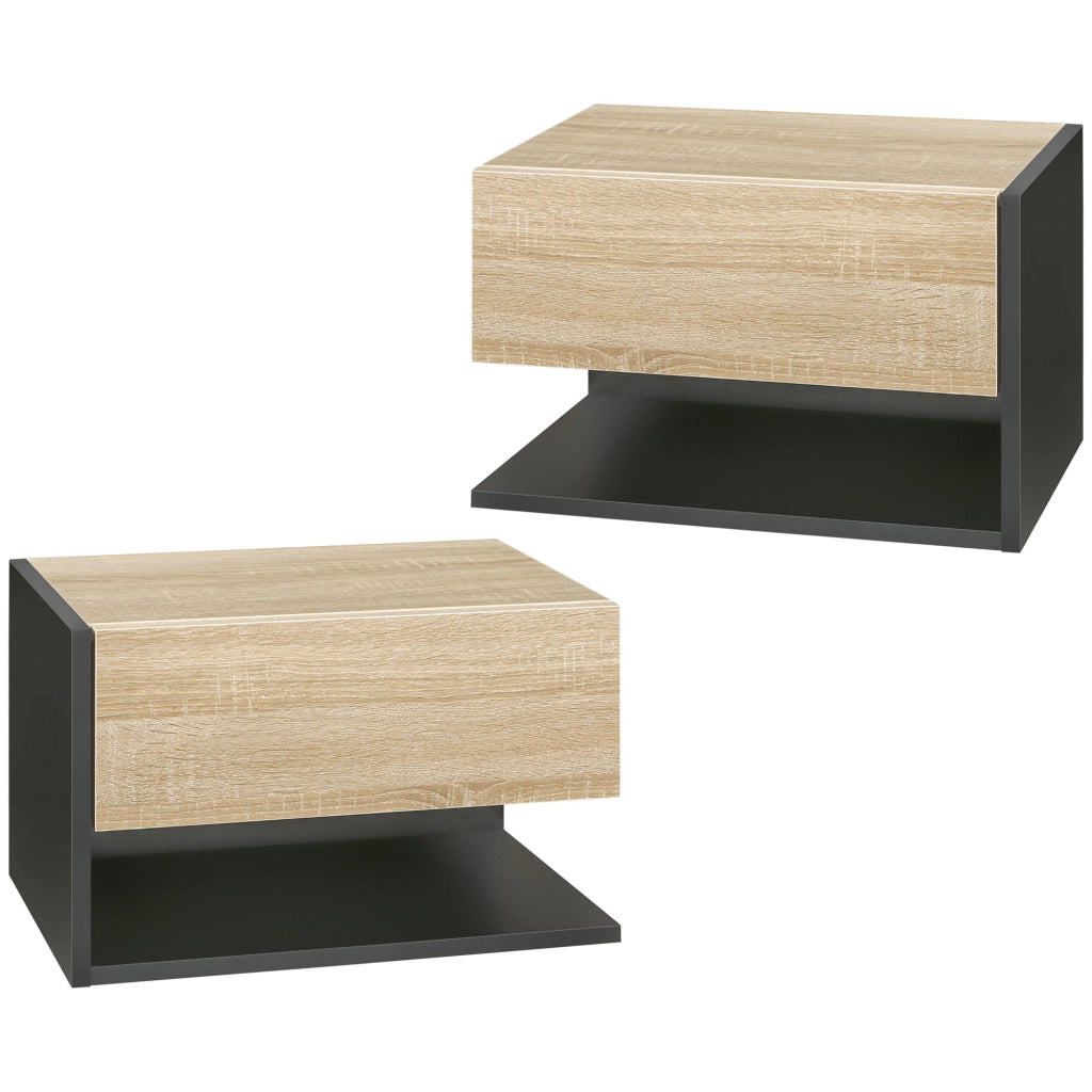 Comodini a Sospensione ¨C Minimal ¨C Legno Rovere e Nero 46x30x30