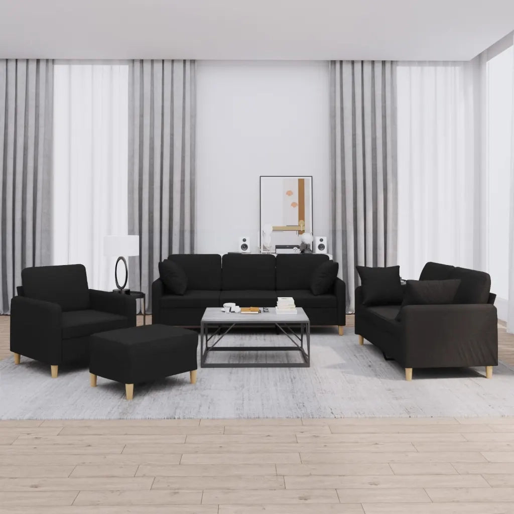 Set Divani 4 pz con Cuscini Nero in Tessuto 3202082