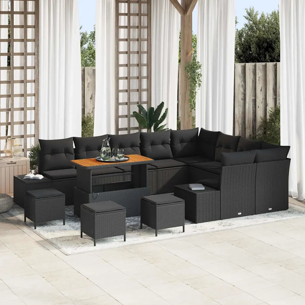 Set Divano da Giardino con cuscino 13 pcs Nero polyrattan