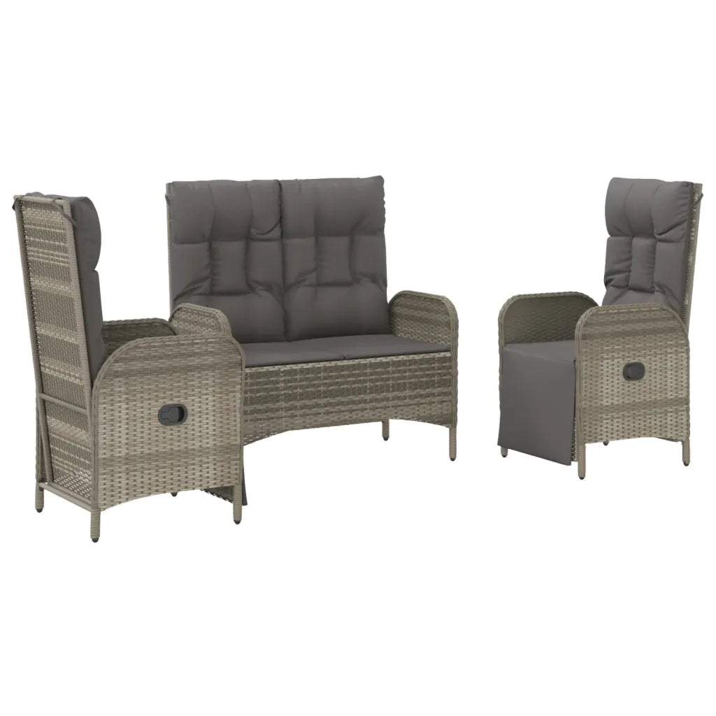 Set da Pranzo da Giardino 3 pz con Cuscini in Polyrattan Grigio 3185092