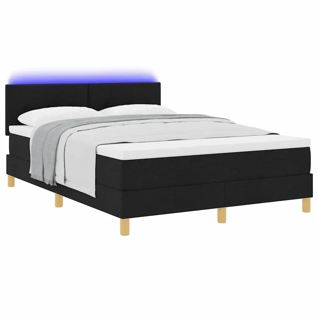 Letto a Sorgente LED con materasso Nero 160 x 200 cm Tessuto