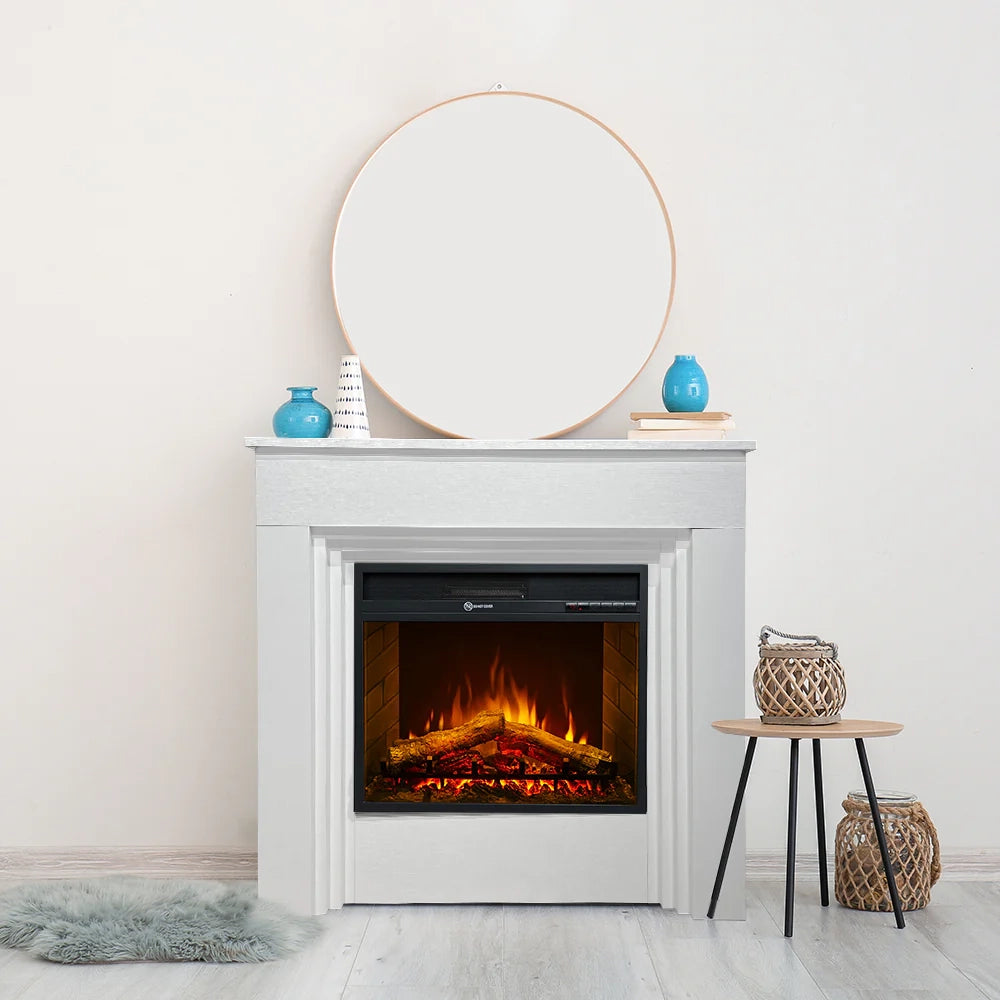 Camino elettrico caminetto da terra BELLINI in legno Bianco Made in Italy L96 x P35 x H96