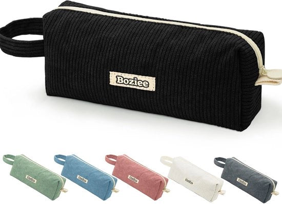 Etui a corduroy per ragazze e adolescenti, etui per la scuola, etui per ufficio (nero)