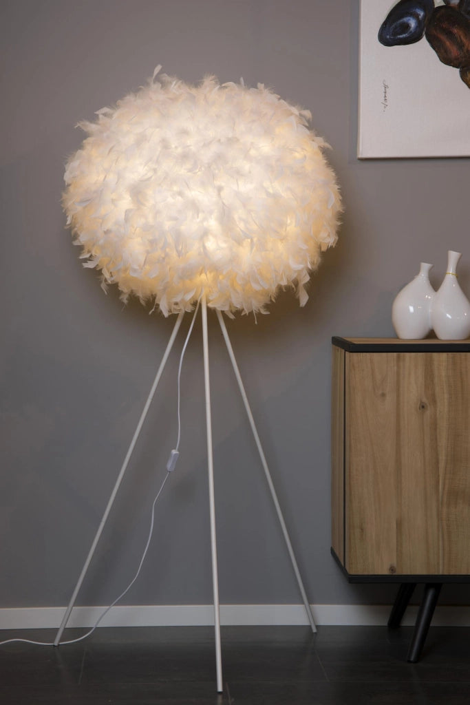 Lampada da terra GOOSY bianca piume treppiede Lucide