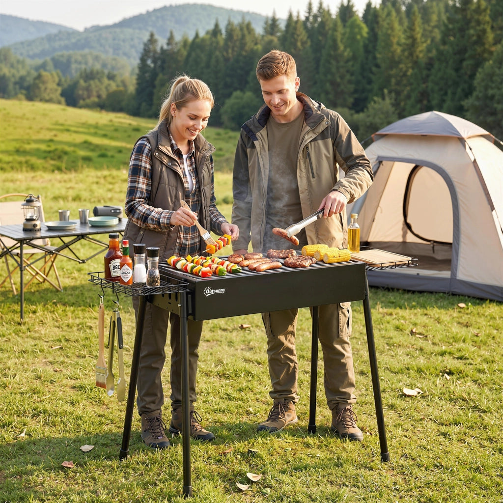 Barbecue a Carbone con 2 Griglie in Acciaio Inox ¨C zephmum ¨C 94x39x70 cm Nero