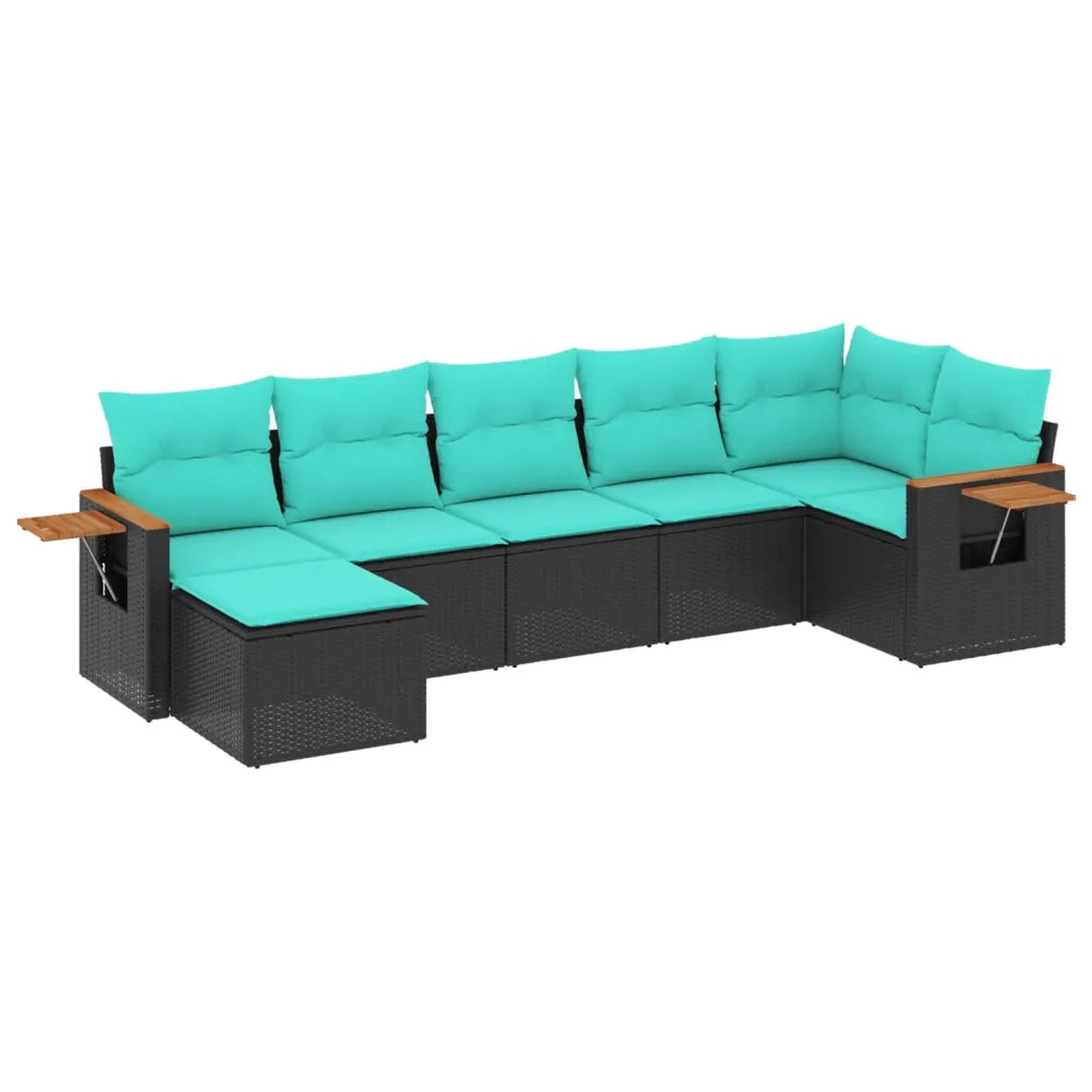 Set Divani da Giardino 7 pz con Cuscini Nero in Polyrattan