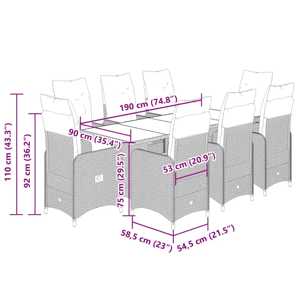 Set da Bistrò da Giardino 9 pz con Cuscini Beige in Polyrattan