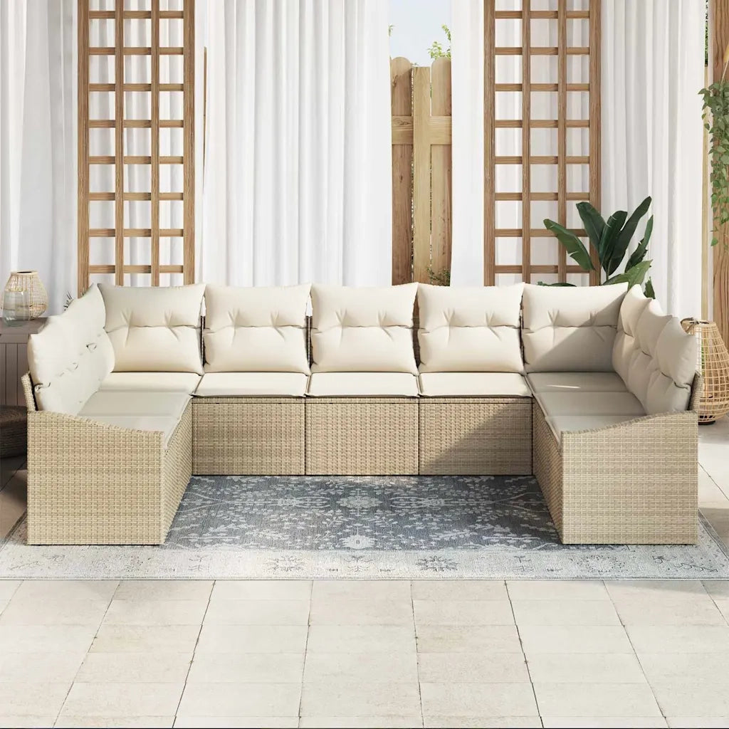 Set di divani con cuscino 9 pcs Beige polyrattan 3346881