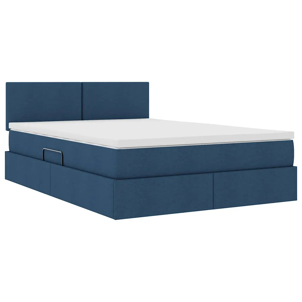 Letto con contenitore e LED con led Blu 140 x 200 cm Tessuto