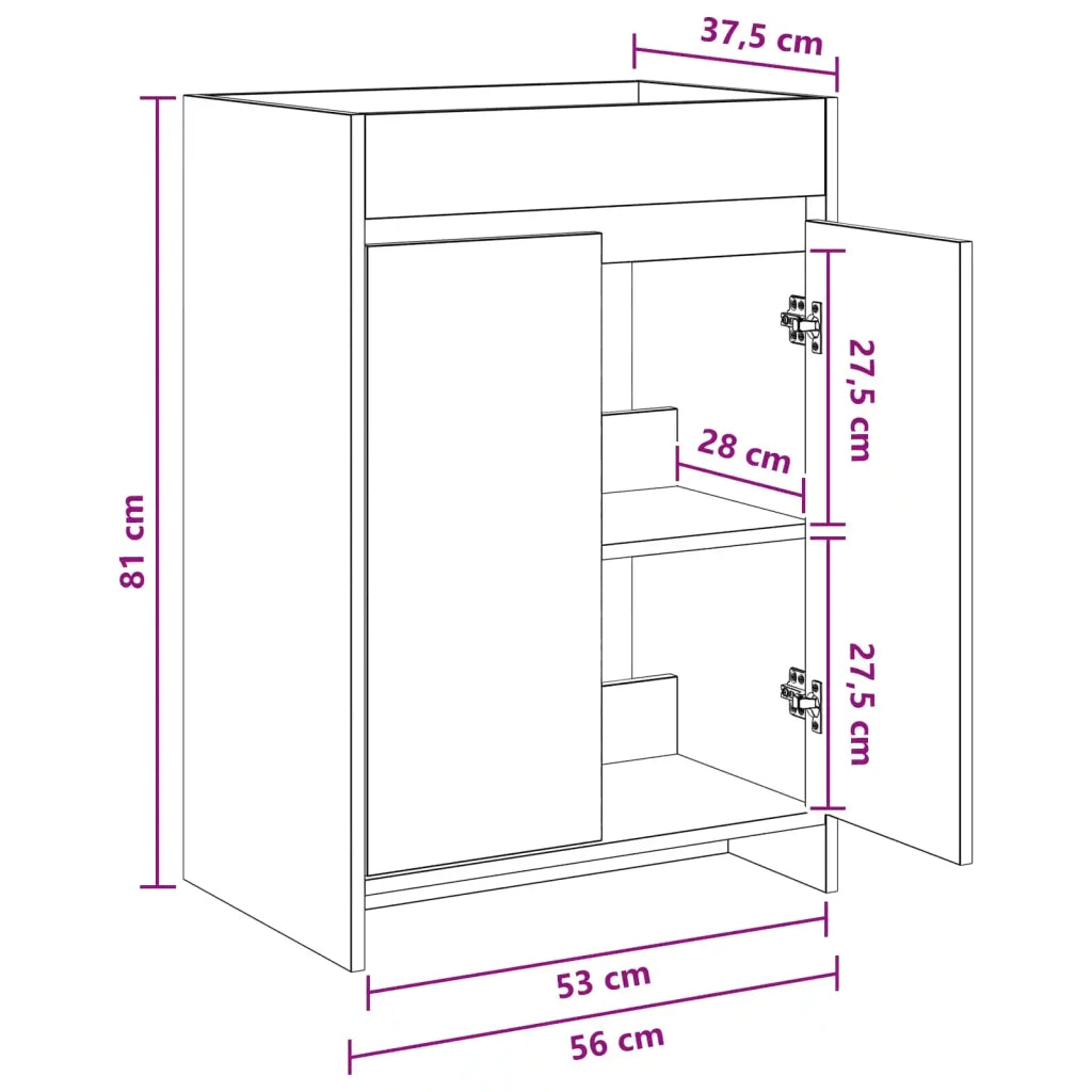 Mobiletto da Bagno Sotto Lavabo Rovere Nero 56 x 37,5 x 81 cm 890777